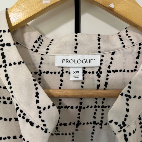 PROLOGUE XXL Long Sleeve V-Neck Blouse Grid Print Office Career - Picture 3 of 5